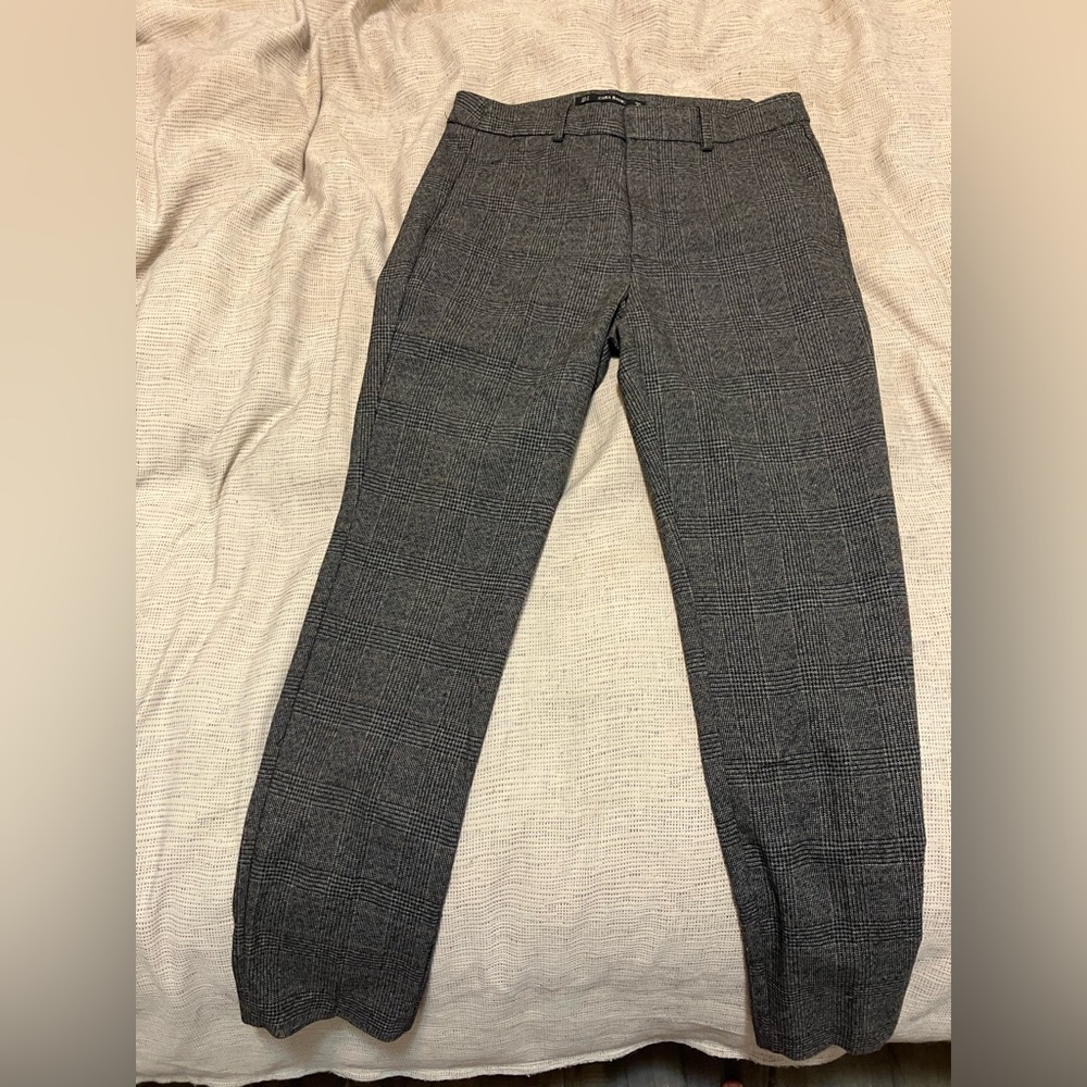 Zara Charcoal Checkered Dress Pants